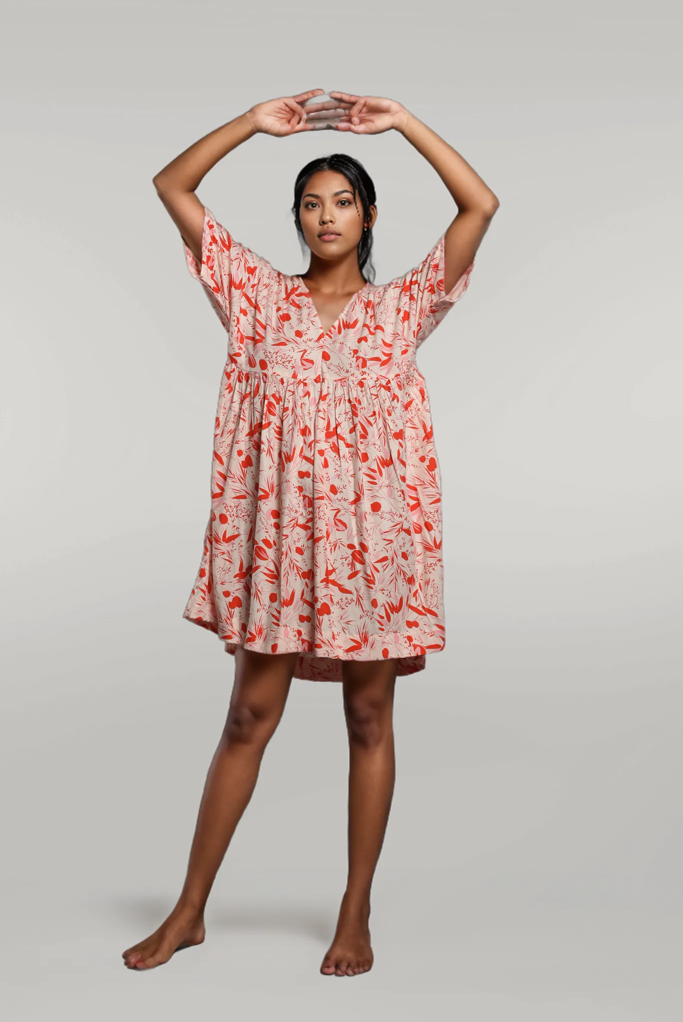 Printed Short V neck Dress