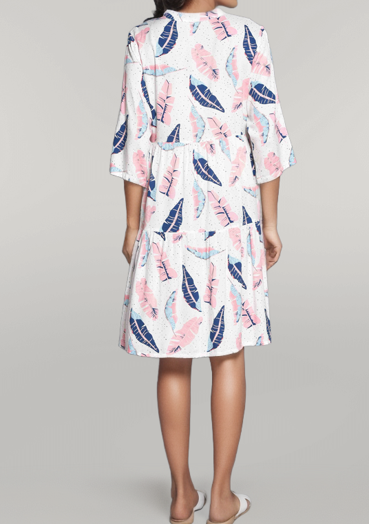 Layered Printed Knee Length Dress in Quarter Sleeves