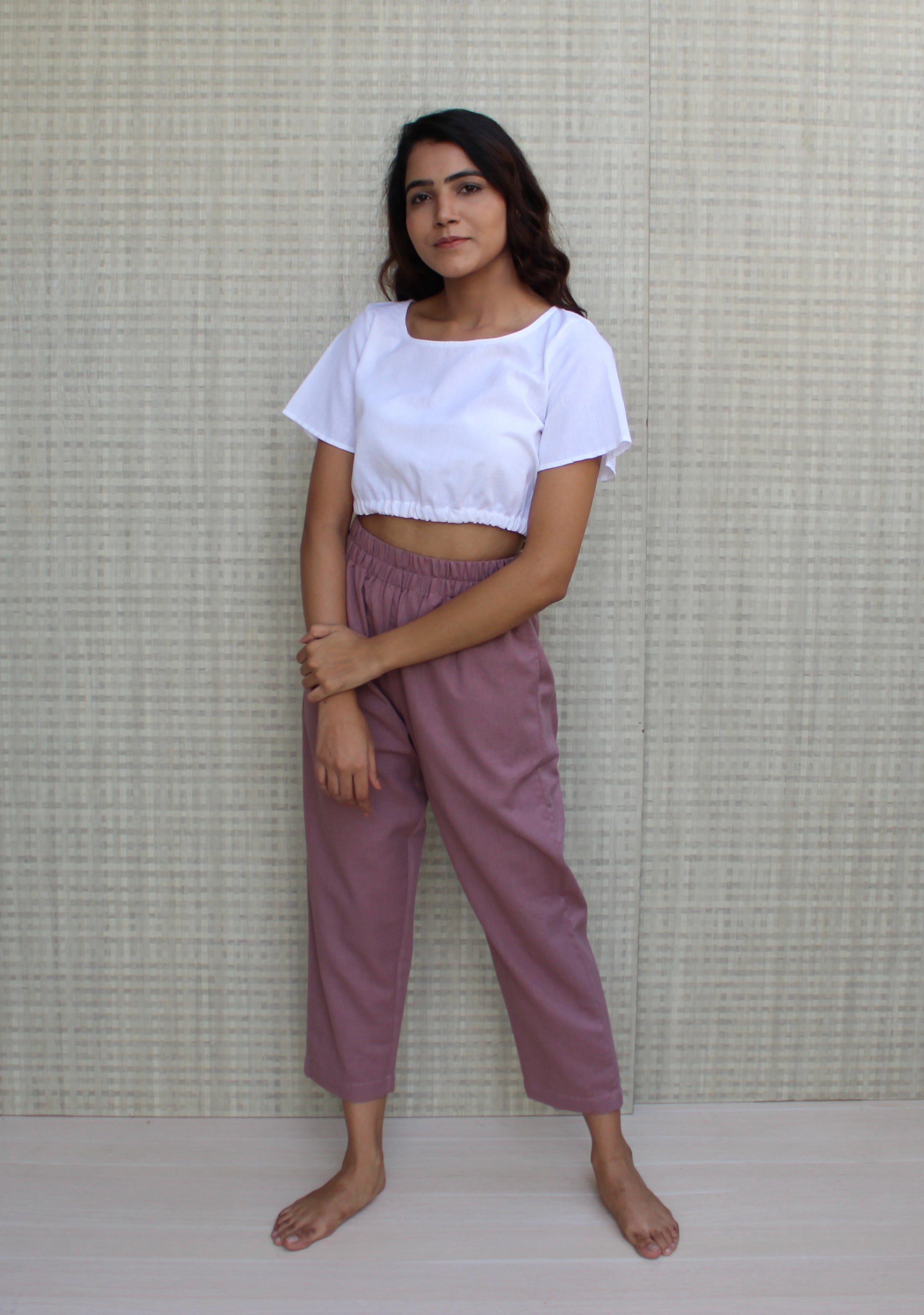 Relax fit Elastic Waist Linen Pants with Pockets