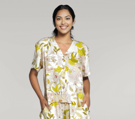 Bridesmaid Loungewear Set, Yellow Floral Printed Set