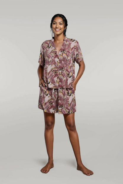 Champagne Floral Print Sleepwear Top and Shorts, Bridesmaid Set