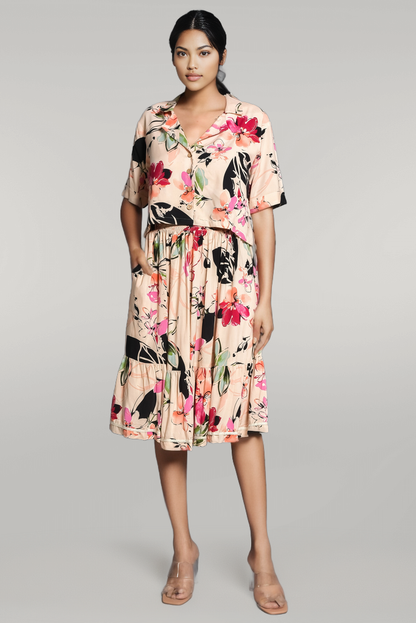 Bold Flower Print Top and Skirt Co-Ords Set