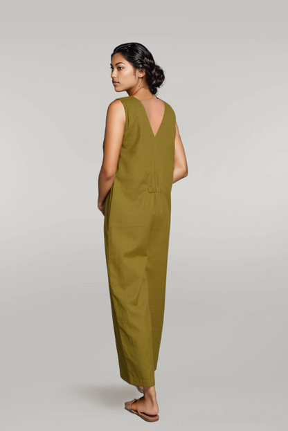 Casual Baggy V Neck Sleeveless Jumpsuit with Pockets