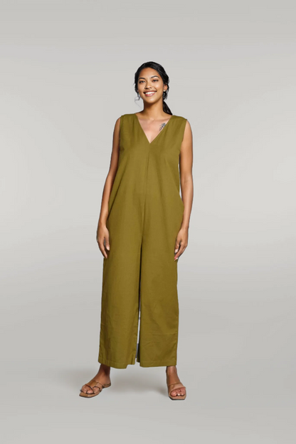 Casual Baggy V Neck Sleeveless Jumpsuit with Pockets