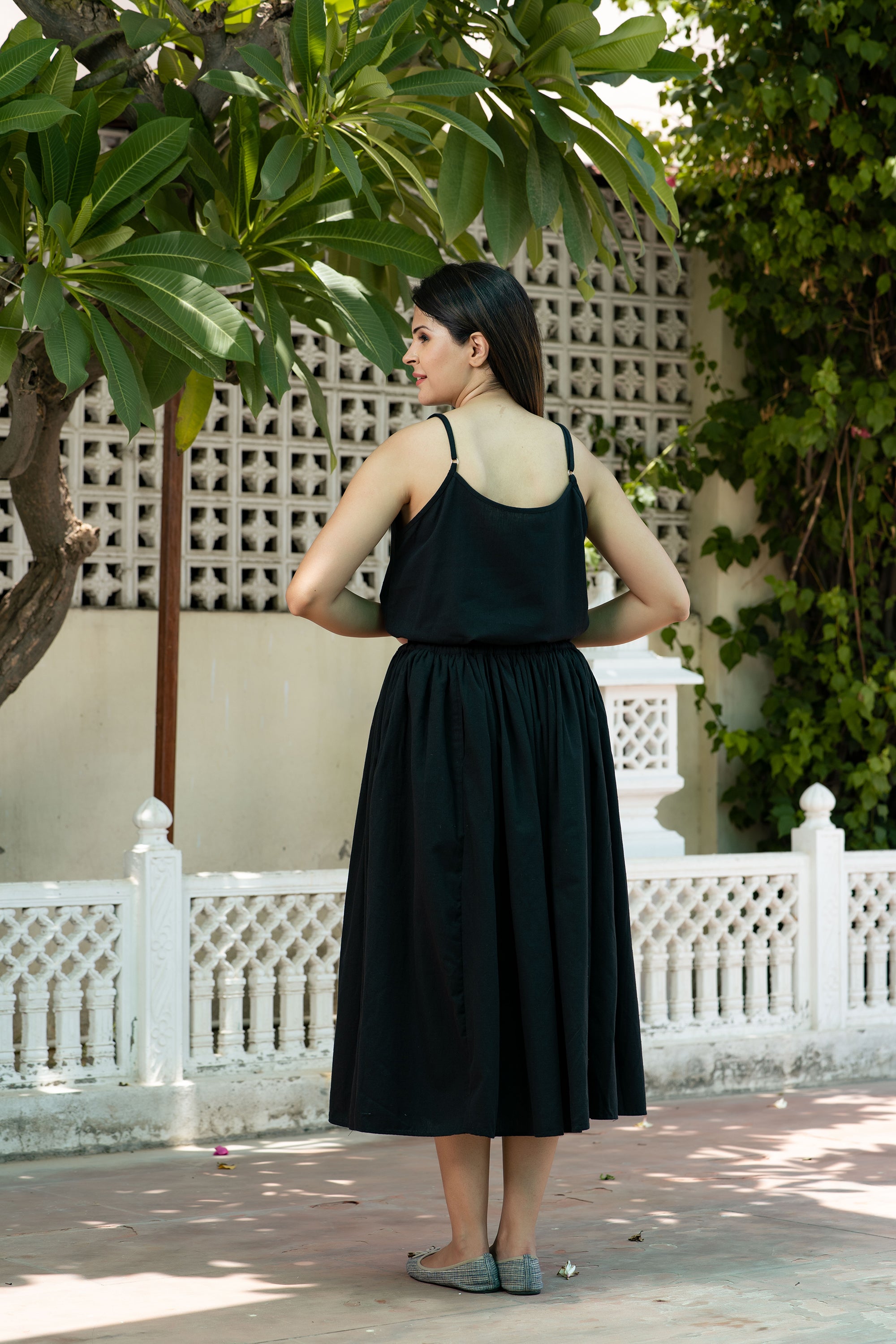 Black Midi Linen Skirt With Pockets