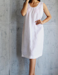 White Sleeveless Linen Dress with Deep Back