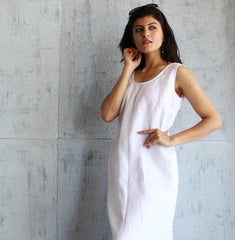 White Sleeveless Linen Dress with Deep Back