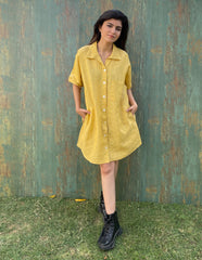 Honey Linen Button-Down Shirt Dress