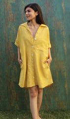 Honey Linen Button-Down Shirt Dress