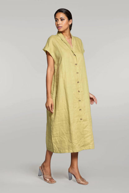 Linen Shawl Collar Maxi Dress