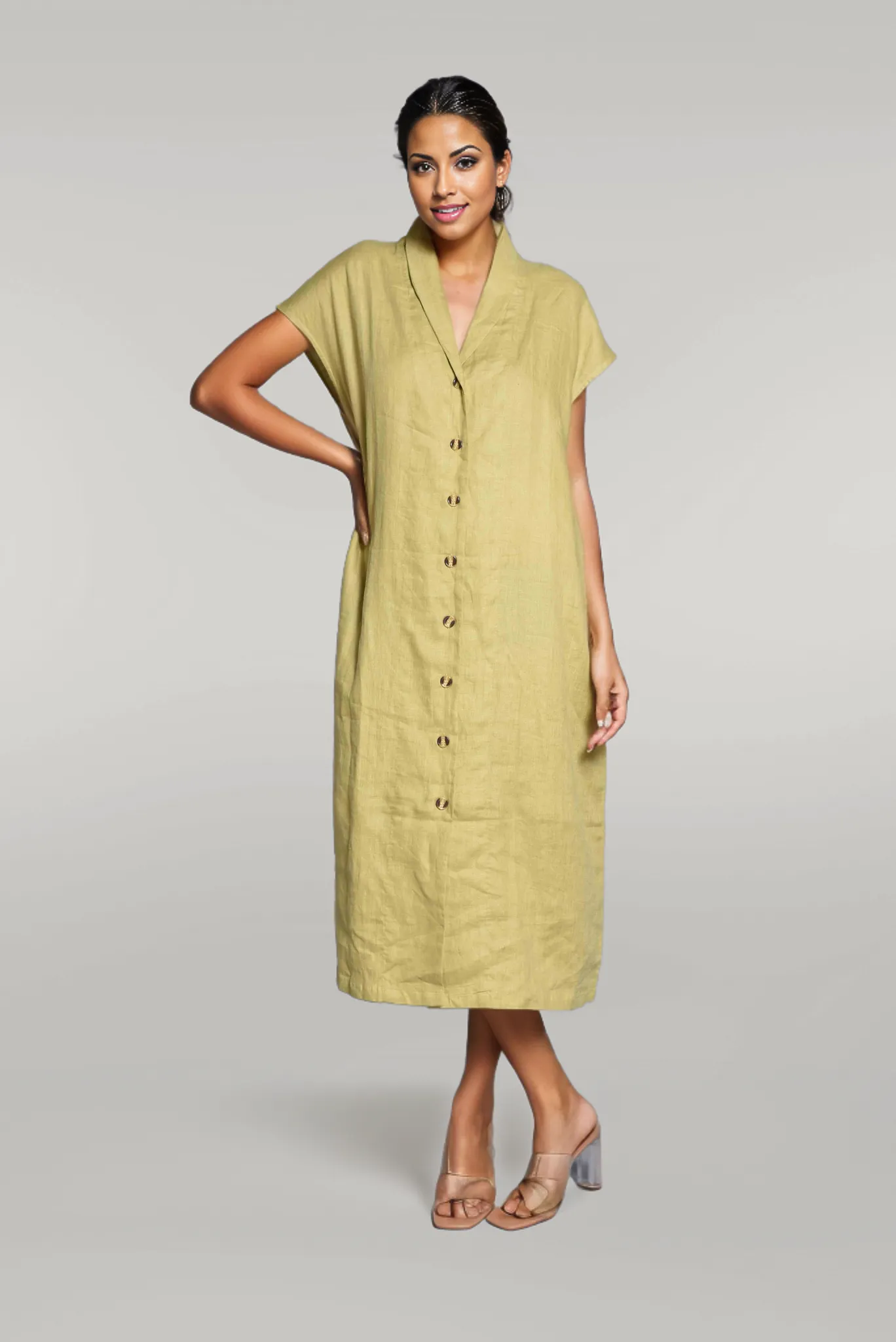 Linen Shawl Collar Maxi Dress