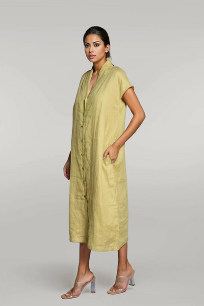 Linen Shawl Collar Maxi Dress