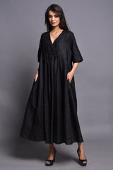 Pure Linen Maxi Dress, Loose Linen Dress With Pockets
