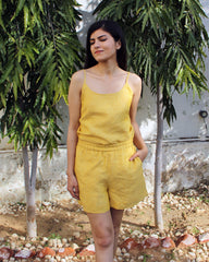 Linen 3 Pc Set Cami Top, Shirt with Shorts, Linen Loungewear set