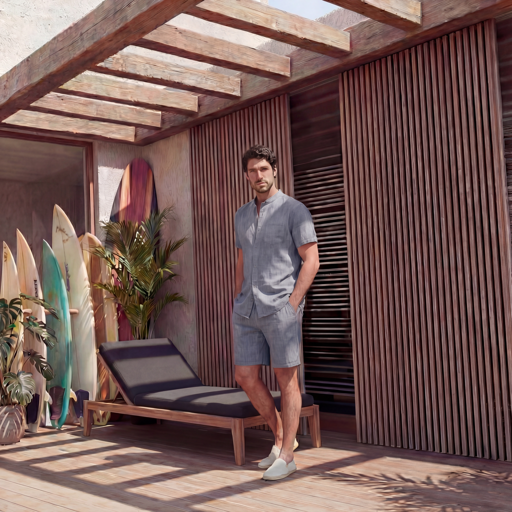 Light Grey Linen Short Sleeve Shirt