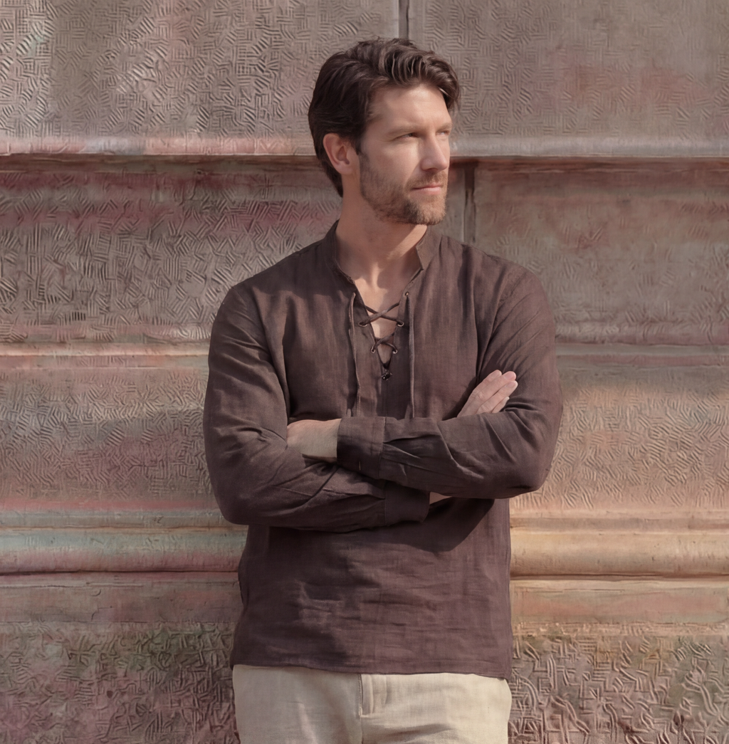 Burnt Wood Linen Lace-Up Shirt