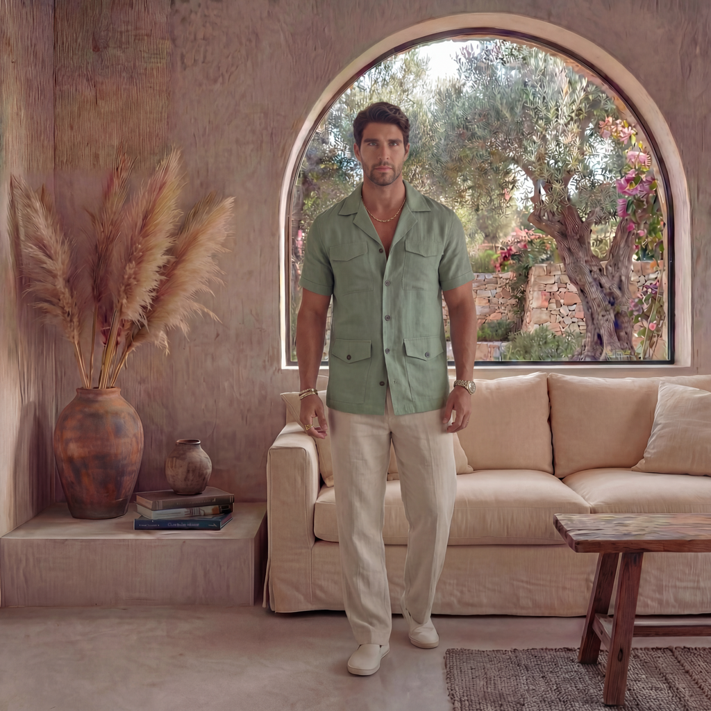 Sage Green Linen Utility Shirt