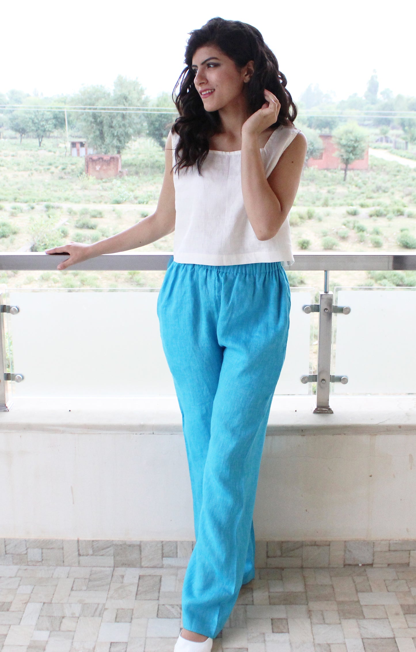 Relaxed Fit Linen Elastic Waist Pants