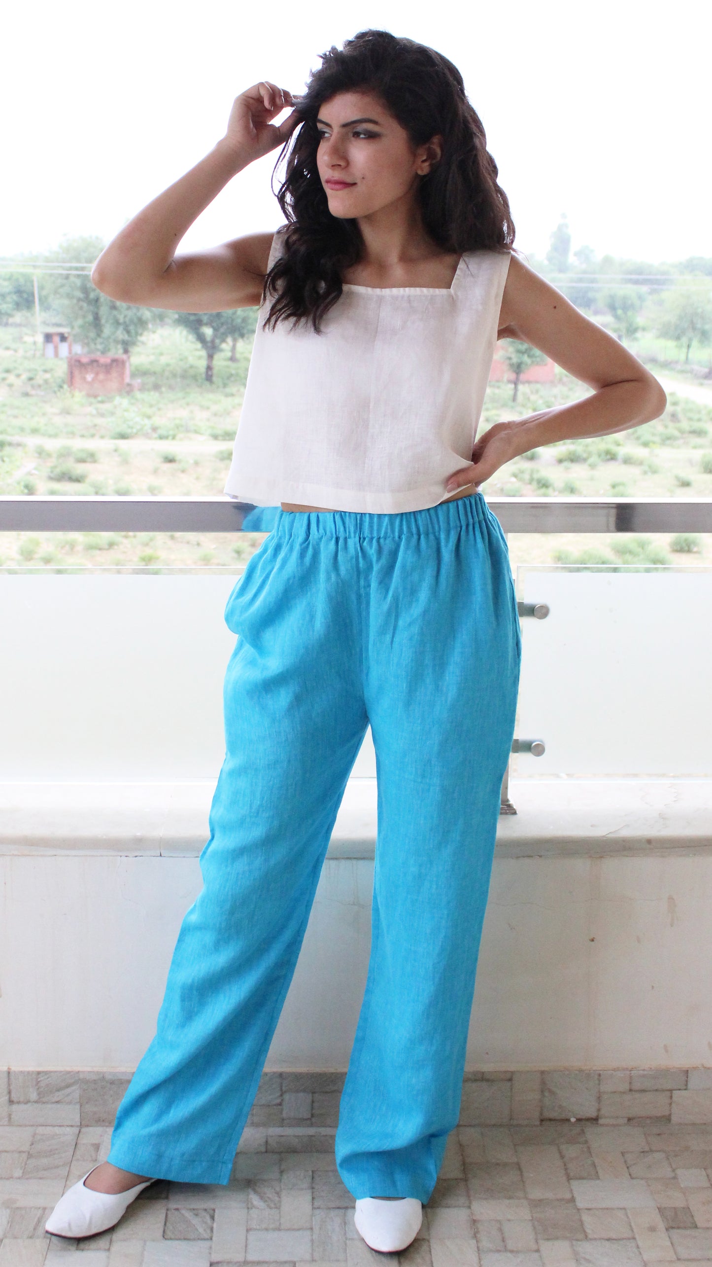 Relaxed Fit Linen Elastic Waist Pants