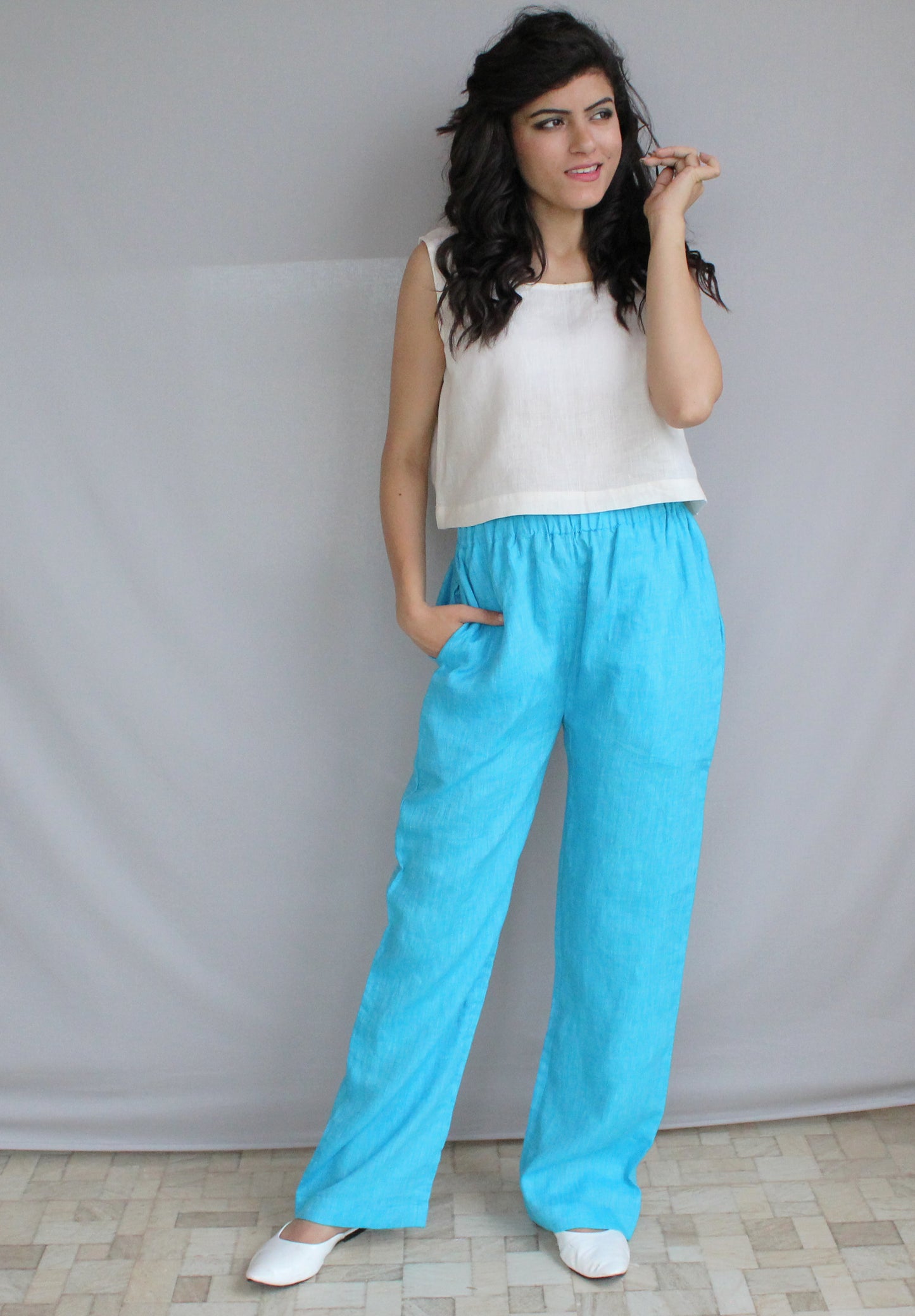 Relaxed Fit Linen Elastic Waist Pants