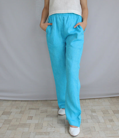 Relaxed Fit Linen Elastic Waist Pants