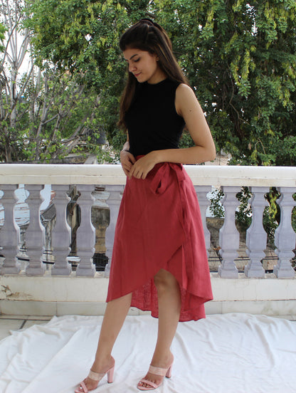 Linen Wrap Skirt, High Waist Skirt