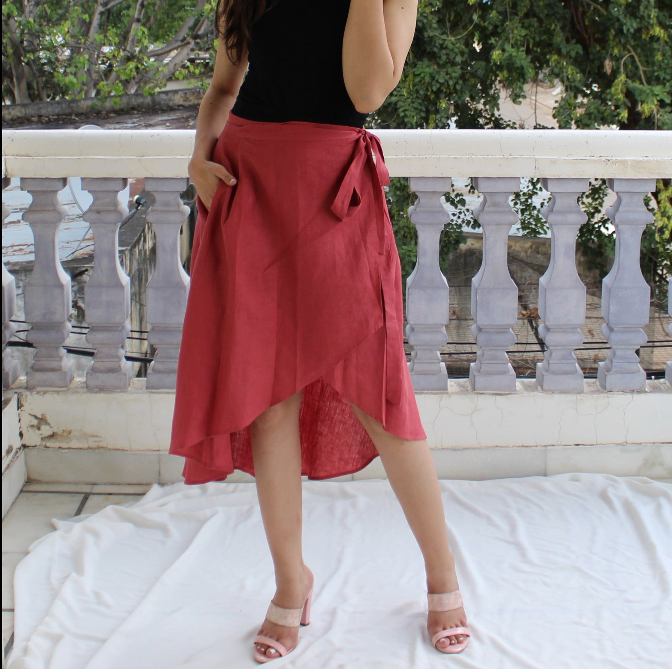 Linen Wrap Skirt, High Waist Skirt