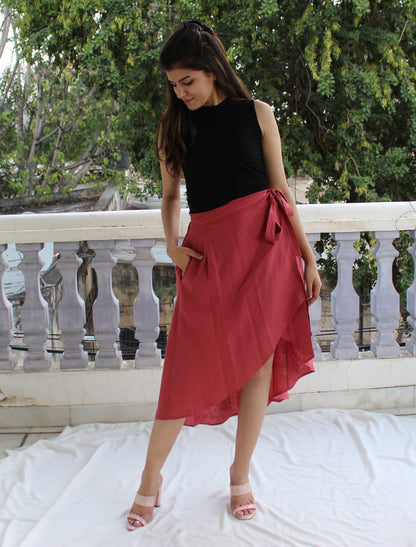 Linen Wrap Skirt, High Waist Skirt