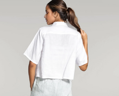 White Linen Collared Cropped Blouse