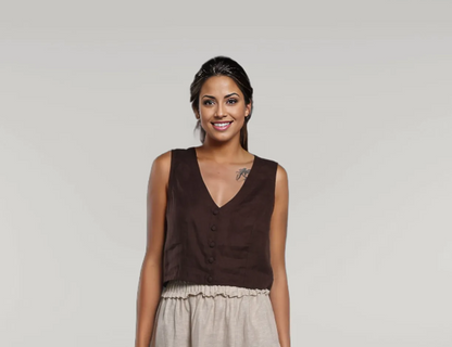 Classic Linen Sleeveless Crop Blouse