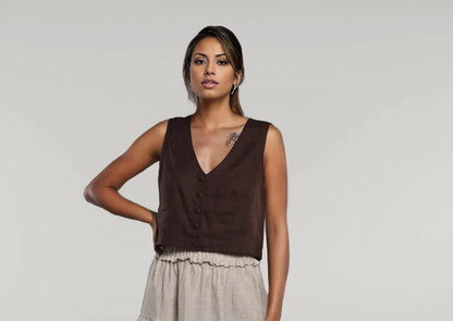 Classic Linen Sleeveless Crop Blouse