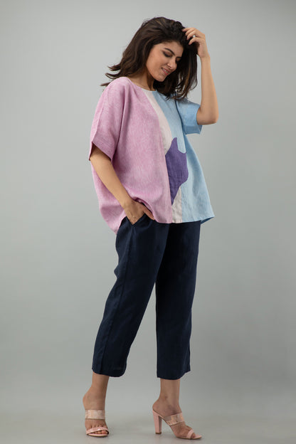 Oversized Linen, Boxy Wide Neck Top