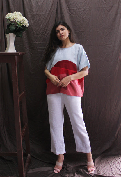 One Size Linen Multi Color Boxy Blouse