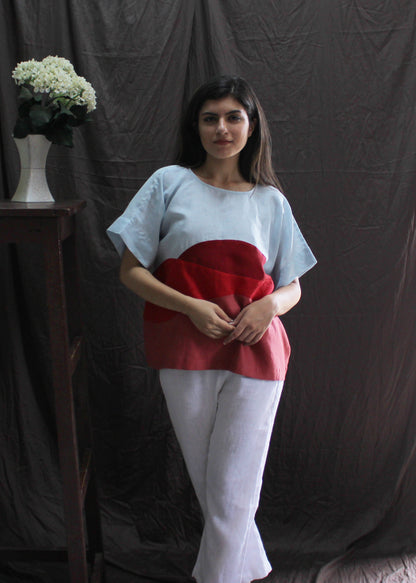 One Size Linen Multi Color Boxy Blouse