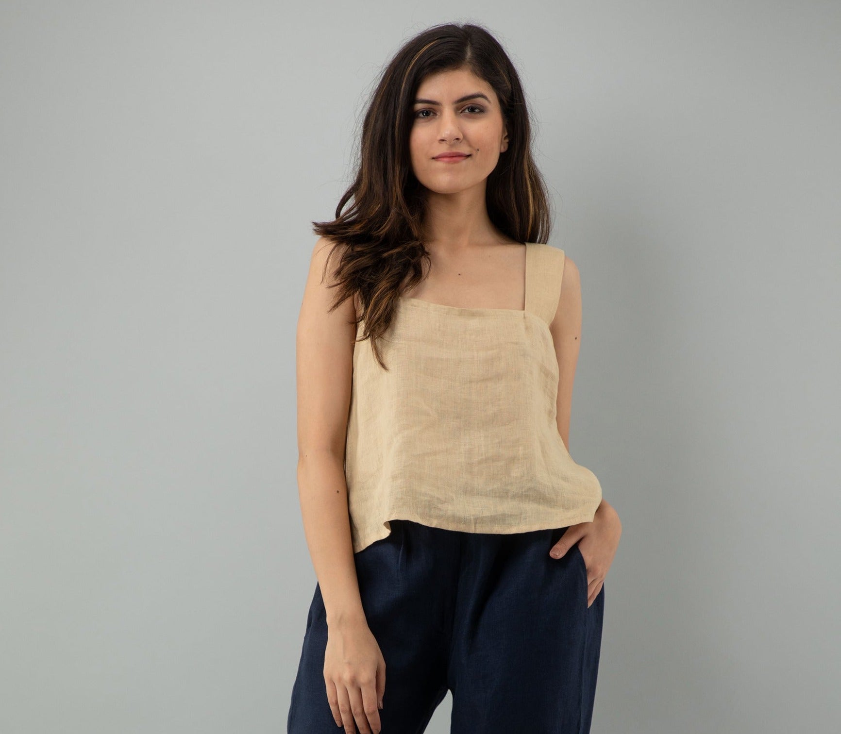 Crop Camisole Linen Top, Linen Tank Top