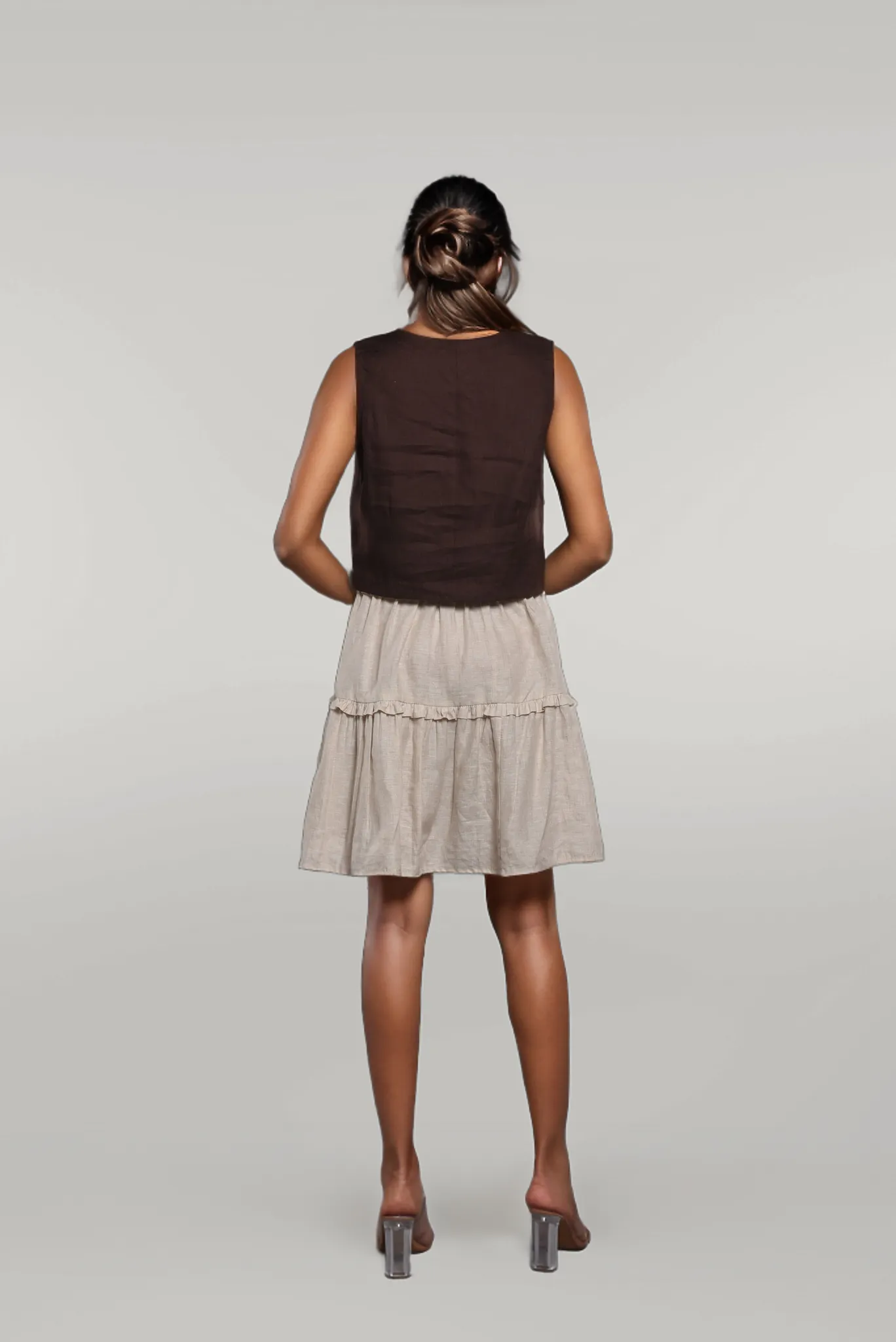 Skater Round Skirt, Midi Linen Skirt with Pockets