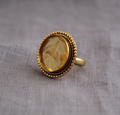 Yellow Intaglio Ring, Yellow Gemstone Ring