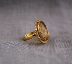 Yellow Intaglio Ring, Yellow Gemstone Ring