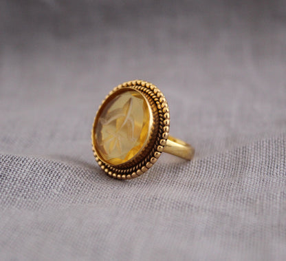 Yellow Intaglio Ring, Yellow Gemstone Ring