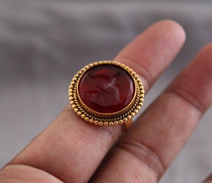 RED Intaglio Ring, Red Gemstone Ring