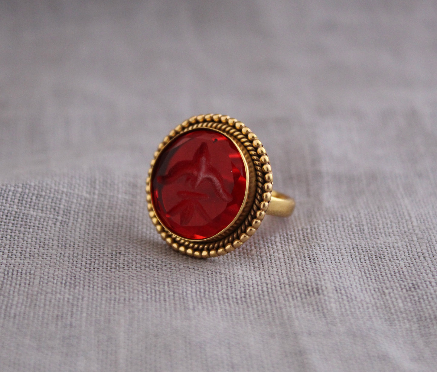 RED Intaglio Ring, Red Gemstone Ring