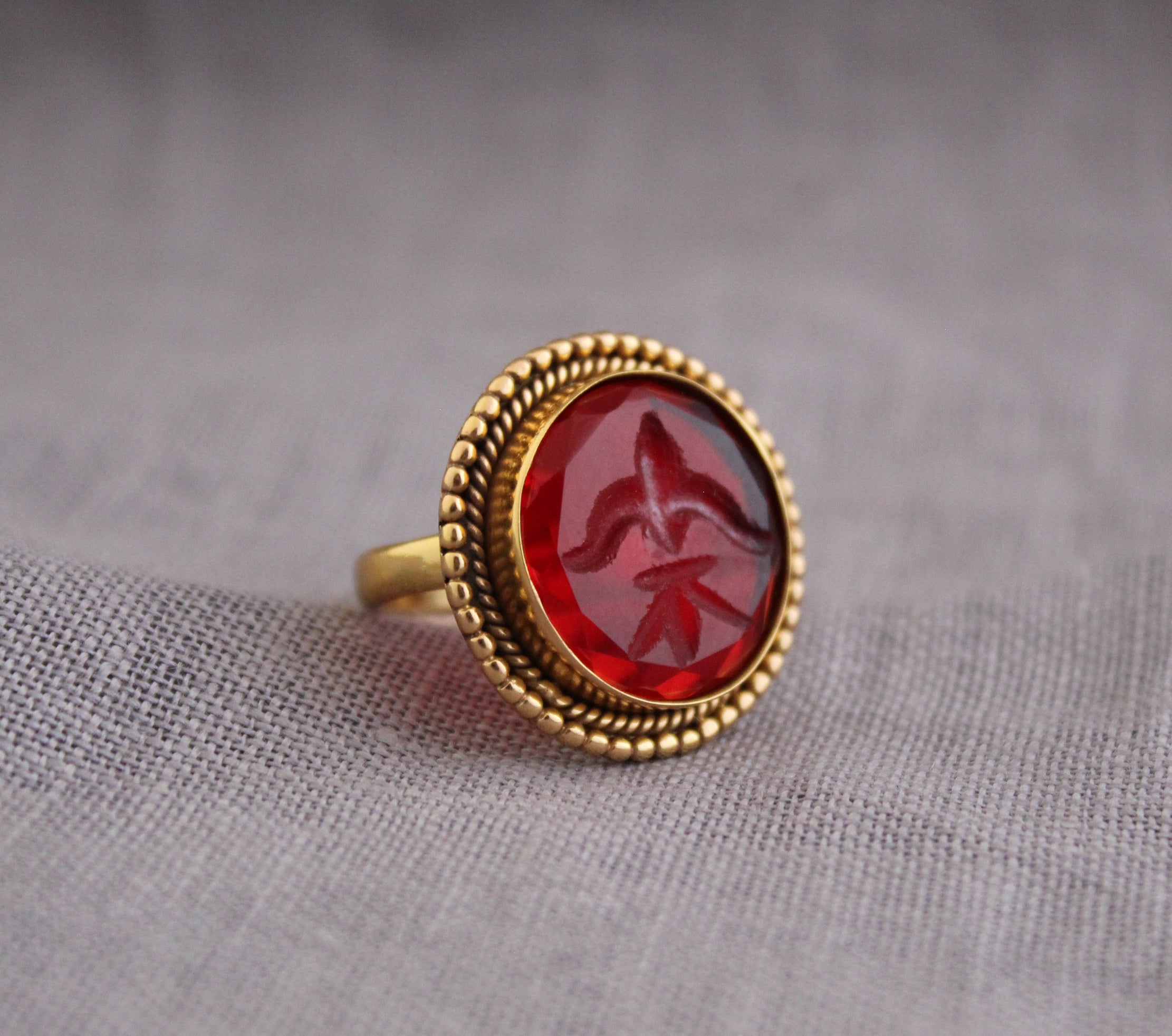 RED Intaglio Ring, Red Gemstone Ring