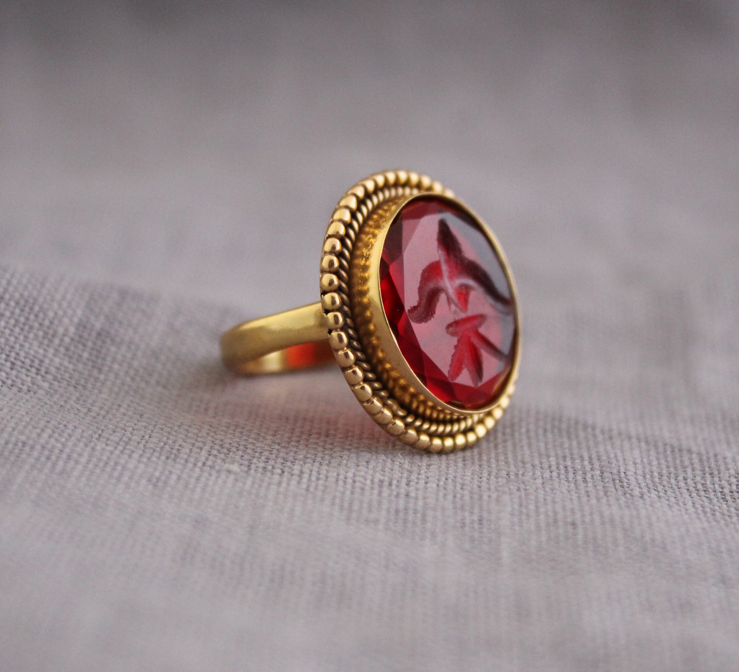 RED Intaglio Ring, Red Gemstone Ring