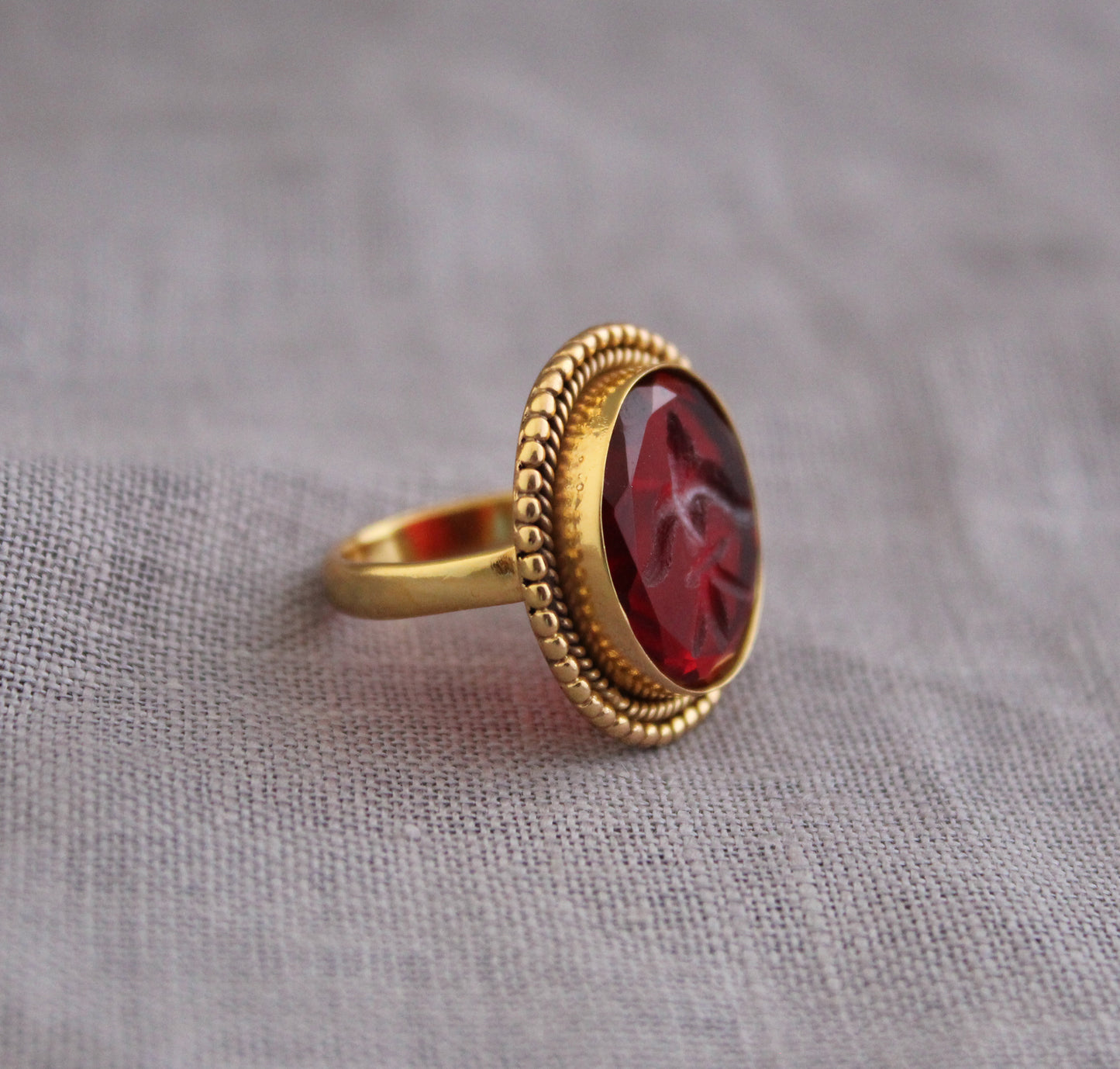 RED Intaglio Ring, Red Gemstone Ring