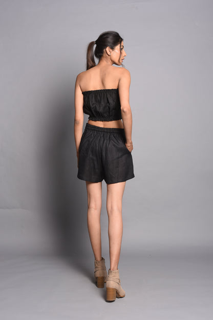 Black Linen Bralette Top and Shorts