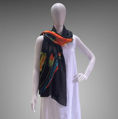 Black and Red Satin silk Floral Print Stole