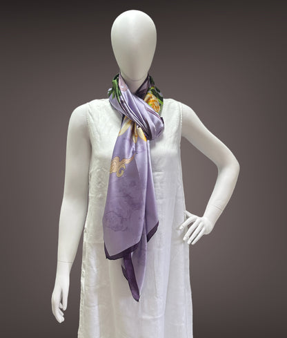 Purple Floral Print Satin Silk Stole