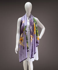 Purple Floral Print Satin Silk Stole