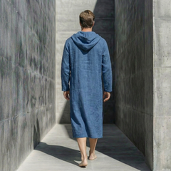 Navy Blue Hooded Linen Lounge Dress