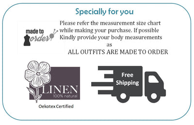 Classic Long Linen Dress: made to order info card, all outfits made to order